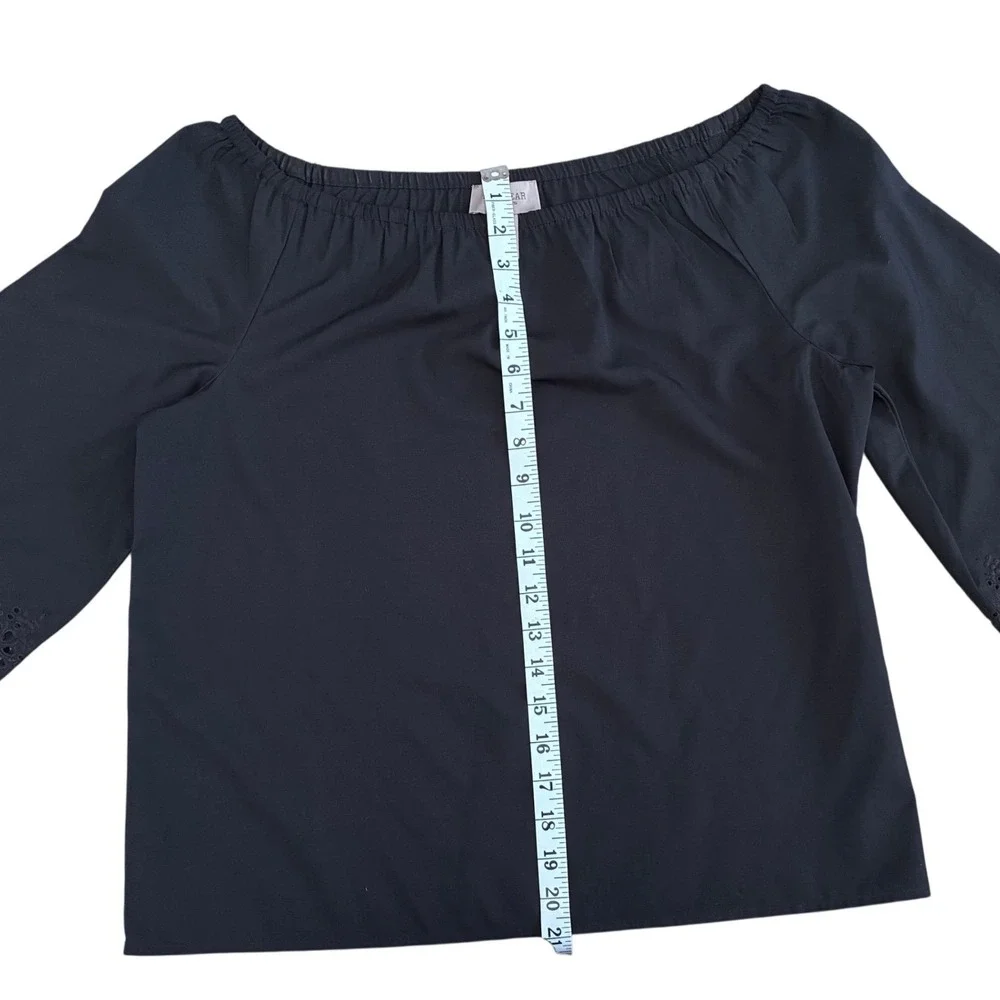Chico's Easywear Black Eyelet Sleeve Off Shoulder Blouse Top Size 0 Small